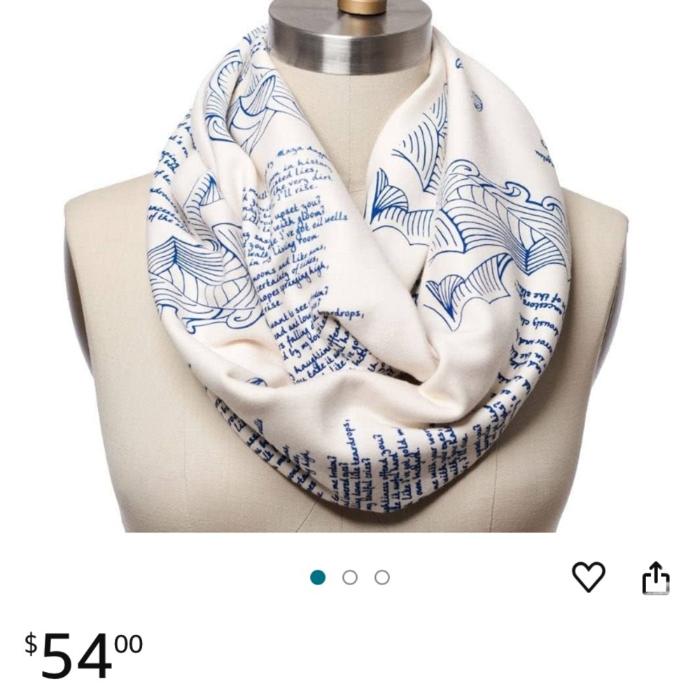 STORIARTS Dr. MAYA ANGELOU’s Still I Rise infinity scarf ivory white with blue - Picture 2 of 6